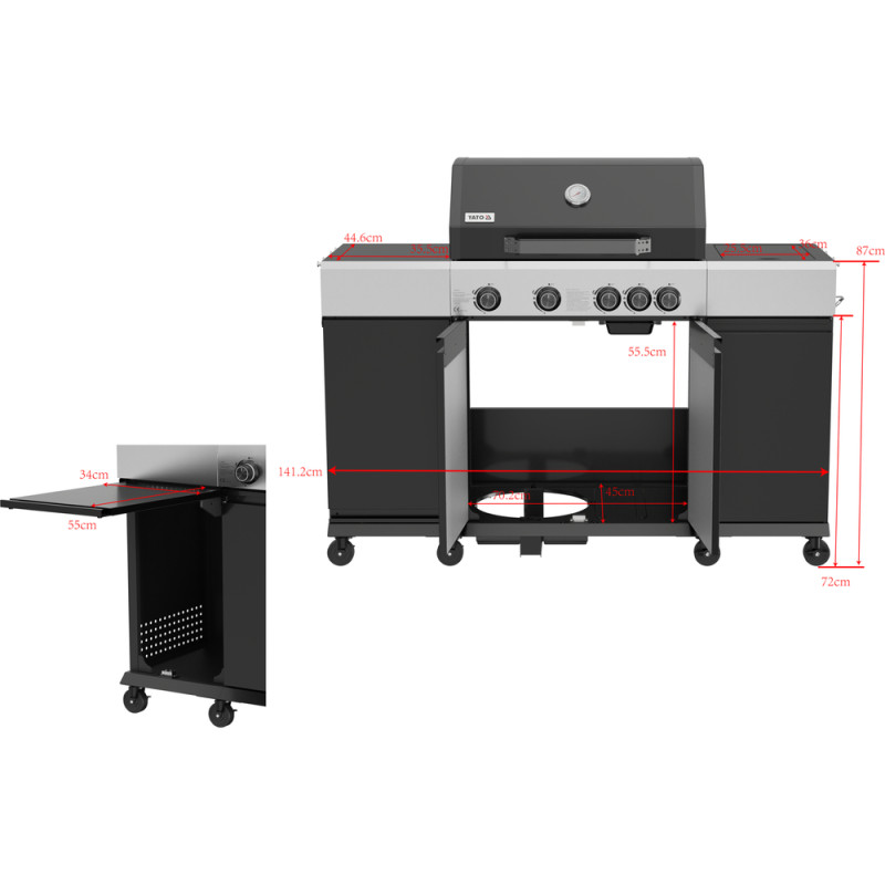 Газовий гриль YATO YG-20037 Mini Kitchen 4+1, 14,5 кВт