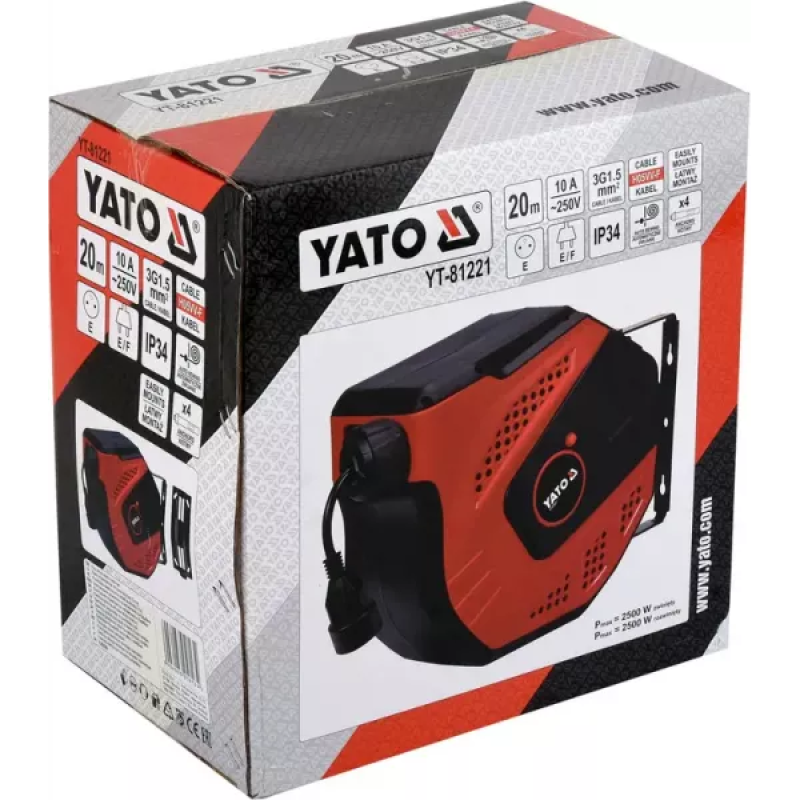 Электрический удлинитель на автоматическом барабане 20 м 1 розетка YATO YT-81221