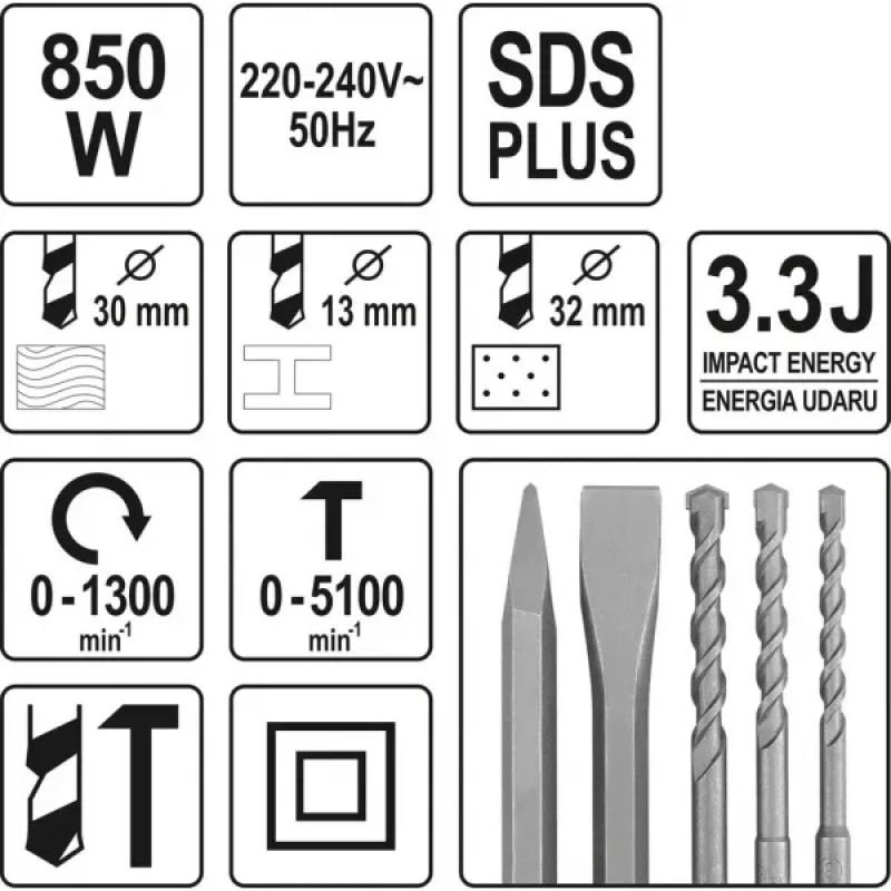 Перфоратор мережевий SDS+ 620 Вт YATO YT-82122