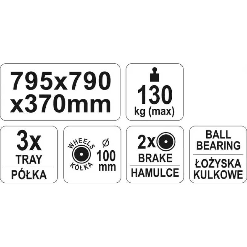 Передвижная трехуровневая тележка для инструмента YATO YT-55210