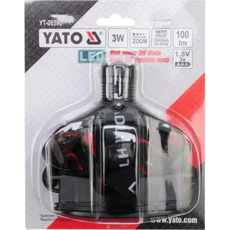 Налобный фонарь 3 Вт YATO YT-08590